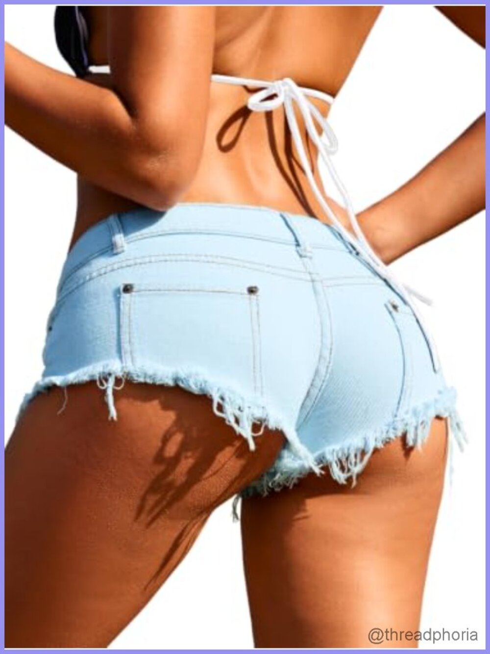 Women's Low Rise Cowgirl Booty Denim Shorts Frayed Raw Hem Rave Festival Jean